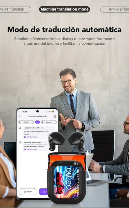 HTC NE20 AI Wireless Translation Earbuds, Supports 134 Languages, HD LED Display & High-Fidelity Sound Quality. Suitable for Office, Exercise, Learning & Voice Calls – Built-in