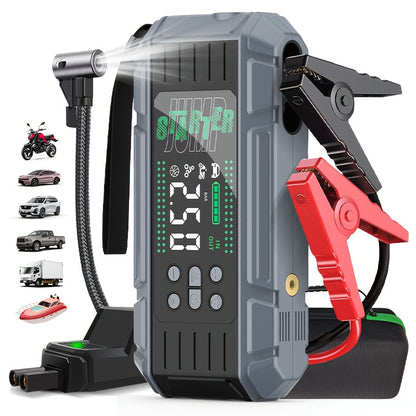 9000A Peak Jump Starter Battery Pack with Air Compressor, Portable Emergency Car Booster for Up to 12.0L Gas/8.0L Diesel Engines, 12V Car Battery Jumper with Display, Smart Jump Cables, PD65W Fast Input & Output, LED Emergenc