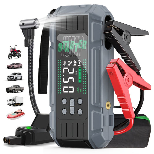 9000A Peak Jump Starter Battery Pack with Air Compressor, Portable Emergency Car Booster for Up to 12.0L Gas/8.0L Diesel Engines, 12V Car Battery Jumper with Display, Smart Jump Cables, PD65W Fast Input & Output, LED Emergenc