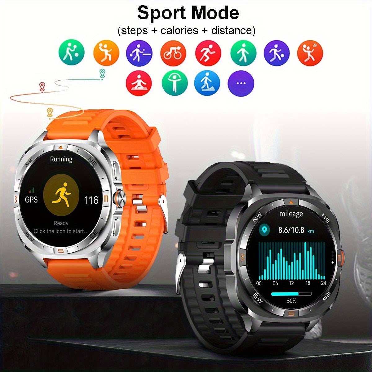 [GPS Precise Positioning Smartwatch ] 1.46-inch high-definition large screen smartwatch! Built-in GPS for precise trajectory recording during running, cycling and outdoor exploration. High Quality, wireless 5.4 calls, 800mAh