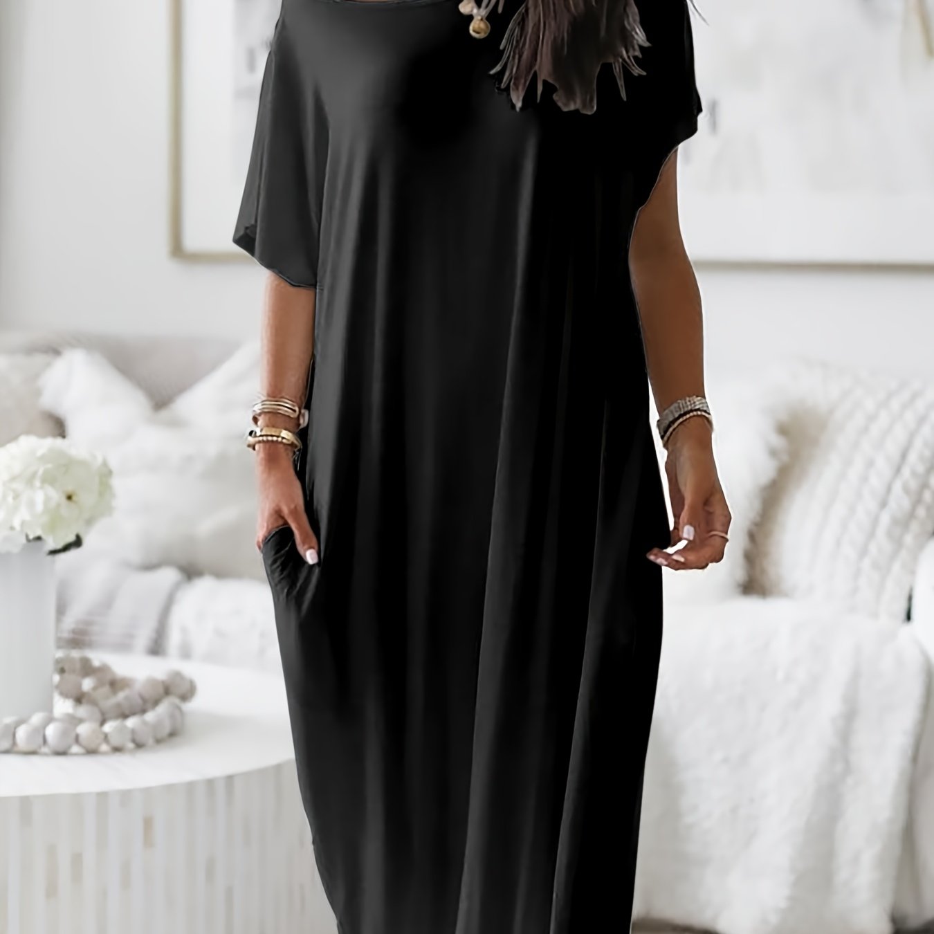 Women's Elegant Long Dress - Soft Breathable House & Outdoor dress, Loose Fit Maxi - Machine Washable Everyday & Formal wear - All-Season Women's Clothing, Skinfriendly Fabric