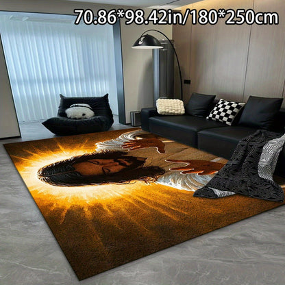 Large Christian Floor Mat - Christ Religious Mat - Christ Design - Non-Slip Backing - Machine Washable Soft Mat - for Living Room, Bedroom, Kitchen