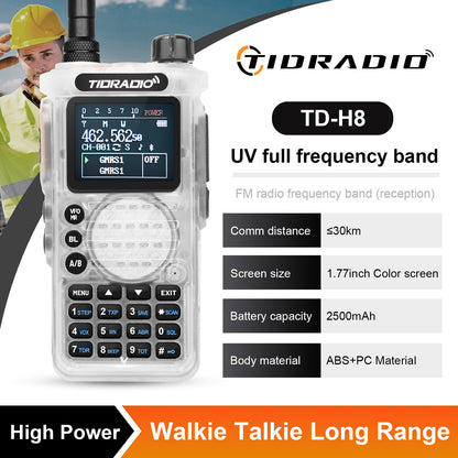 TIDRADIO TD-H8 2nd Gen 10W High-Power Handheld Two-Way Radio - 2500mAh Long-Lasting Battery, UHF Frequency 136-174MHz, 5000 Channels with Repeater List, FM Radio & Compatible, -Powered for Ham/GMRS/Radio Use, Durable Walkie T