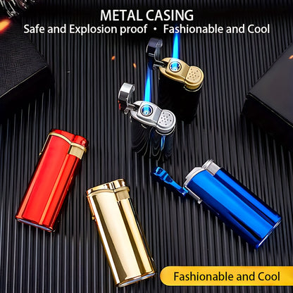 1pc/5pcs Set, Lighter, Butane Lighter, Metal Shell Windproof Lighter, Durable And Portable Lighter, Adjustable Flame Size, Refillable, Suitable For Outdoor Camping, Barbecue, Hiking, Precise Ignition, Valentine'S Day Gift, Wi