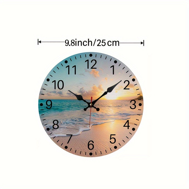 [Wooden Wall Clock] Wooden Wall Clock | Beach Sunrise Design, Silent, for Living Room Bedroom, Room Decor, Office, Christmas New Year Valentine