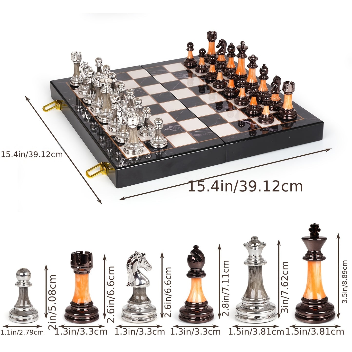 15" Large Chess Set for Adults with Weighted Acrylic Chess Pieces 3.5" King & Portable Folding Marbling Wooden Chess Board Travel Chess Sets Family Board Game Gift – Elegant Classic Chess Game