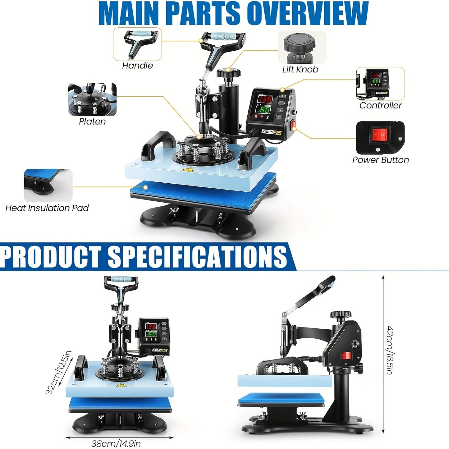 650W 12"x10" Heat Press with Dual Heating Tubes, 360° Rotation, Digital LCD Controller, Adjustable Pressure - Ideal for T-Shirts, Canvas Bags, Coasters, Pillowcases - Insulated Design for Safe Use