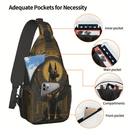 Men'S Egyptian Mythology Anubis God Print Chest Sling Bag - Active Lifestyle Crossbody Pack with Adjustable Strap, Zipper Closure & 2D Flat Printing - Lightweight Durable Design for Cycling, Travel, Everyday Use - Stylish Gif