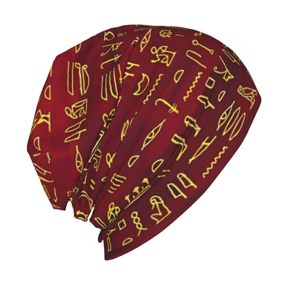 BIIHUDU Men's Egyptian Hieroglyphic Beanie Hat - Ancient Egypt Themed Textile with Symbol & Pharaoh Design, Red/Black/Brown/ Colors, Cultural History Accessory for Costumes, Themed Parties & Casual Attire