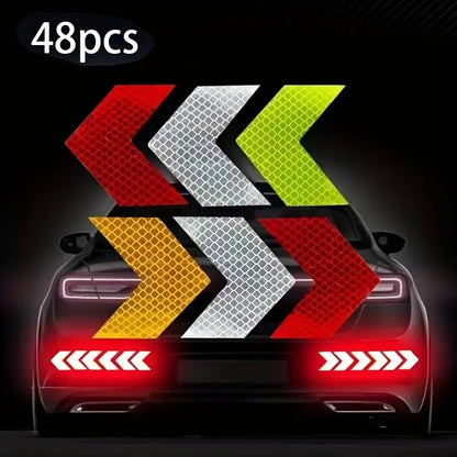 48pcs Set of Waterproof Reflective Arrow Stickers for Cars, RVs, Motorcycles, and Bicycles - Universal Nighttime Warning Decals, Car Decals, Christmas Gift, Car Decal Red Green, Car Accessorie, Reflective Sticker, Car Sticker