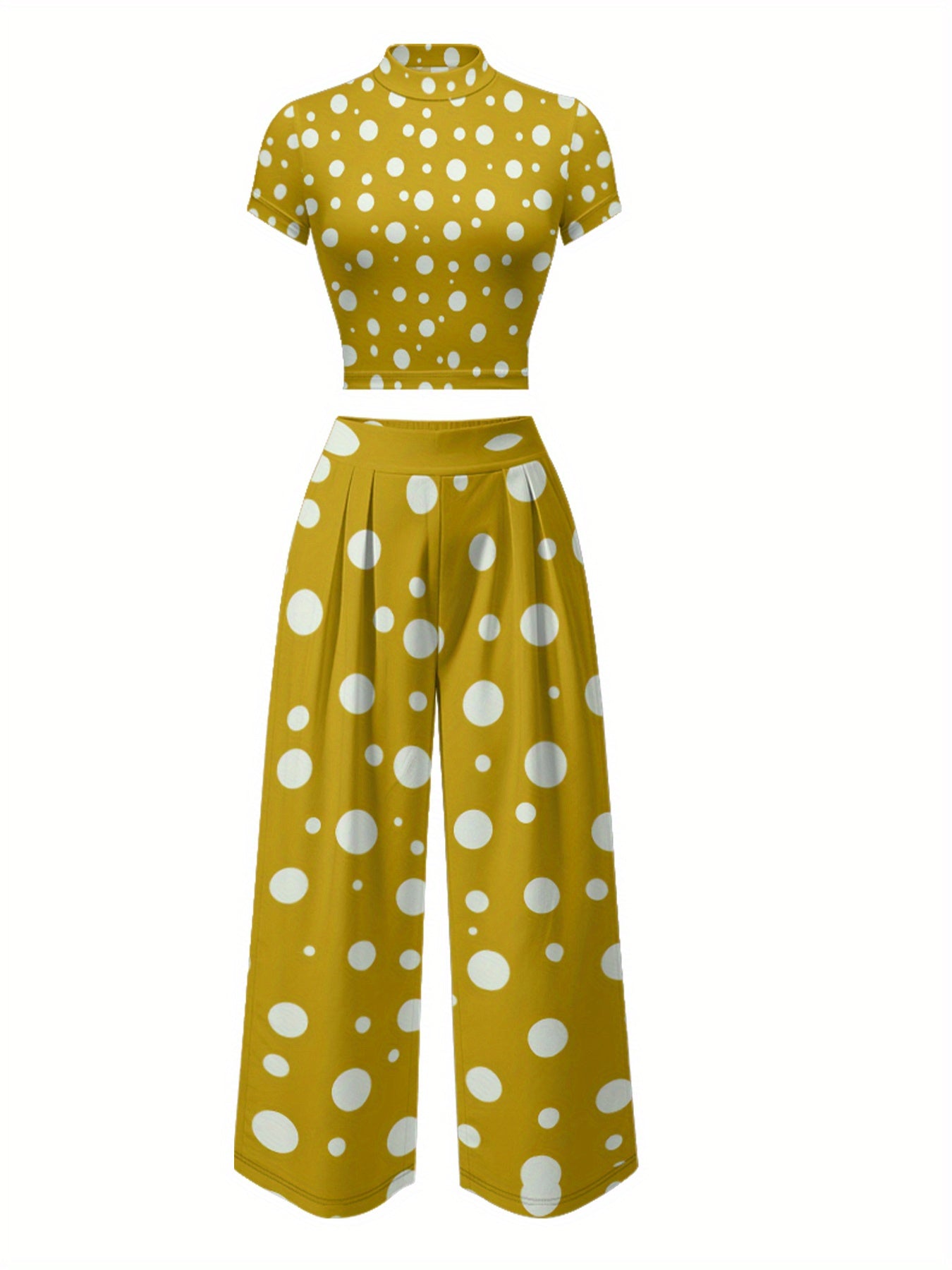 New Round-neck, Cinched Waist T-shirt And Wide-leg Long Pants Set, Crop Top, Short Top, High-end Print Design, Fashion, Breathable Fabric, Suitable For Daily Street Wear, Outdoor, Parties And Gatherings