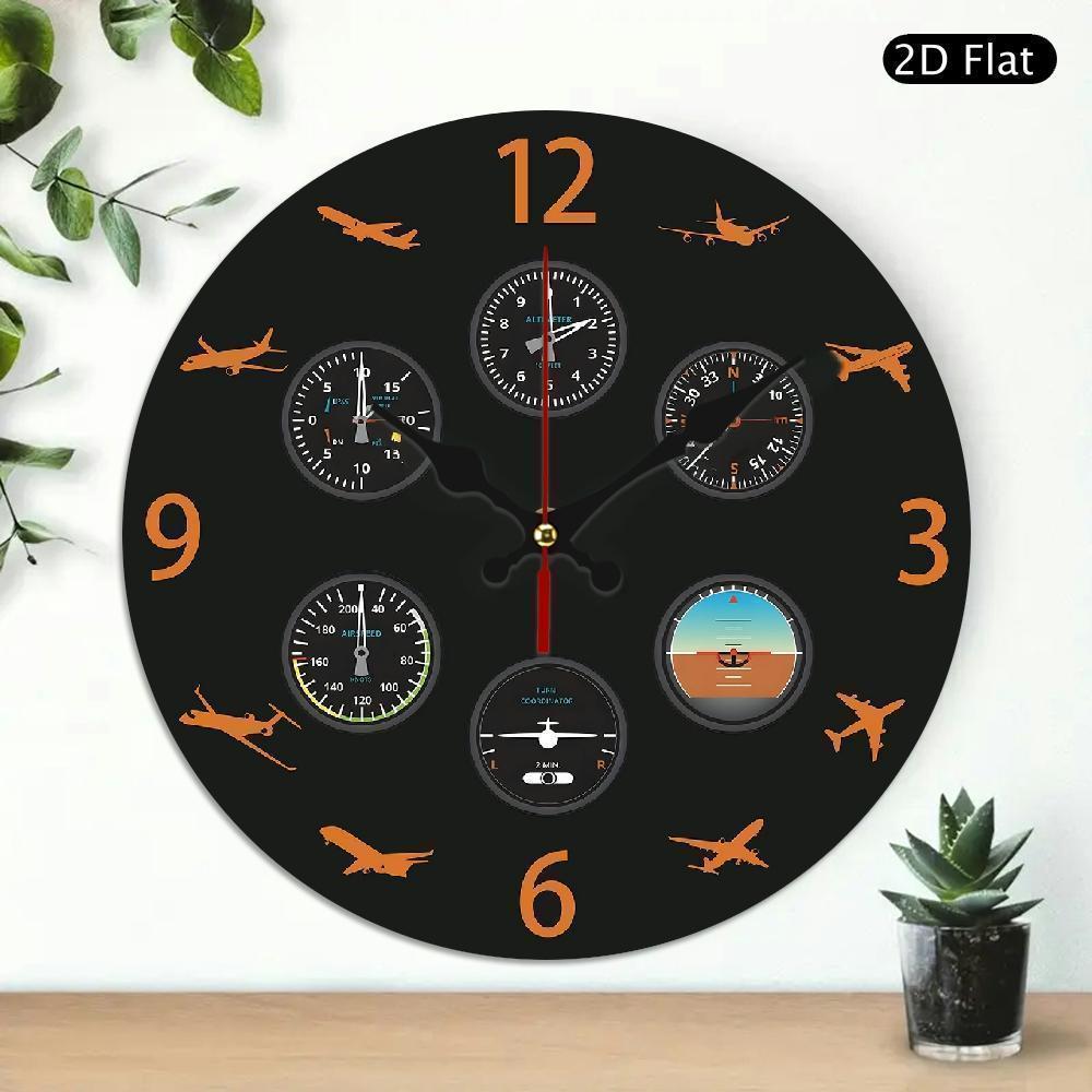 1pc 10 Inch Aviation Pilot Wall Clock with Flight Instrument Design - Silent Non-Ticking Modern Black & Orange Airplane Speed, Altitude, Heading, Vertical Speed dials - Easy-to-Read Black Face & White Hands - Ideal for Home,