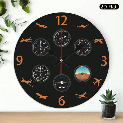 1pc 10 Inch Aviation Pilot Wall Clock with Flight Instrument Design - Silent Non-Ticking Modern Black & Orange Airplane Speed, Altitude, Heading, Vertical Speed dials - Easy-to-Read Black Face & White Hands - Ideal for Home,