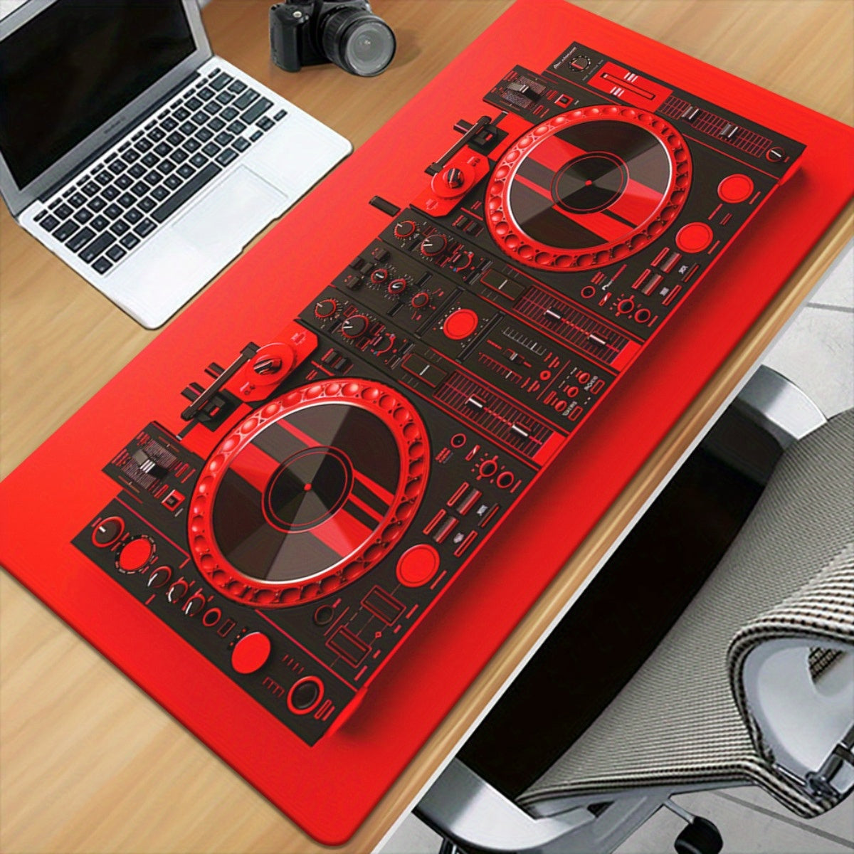 1pc XXL Red DJ Equipment Design Gaming & Office Mouse Pad - Non-Slip Rubber Base, Multi-Functional Large Desk Mat for Computer, Music Production, DJ Setup, Home & Studio Decor, Dj Gifts, Computer Workspace, Modern Workspace,
