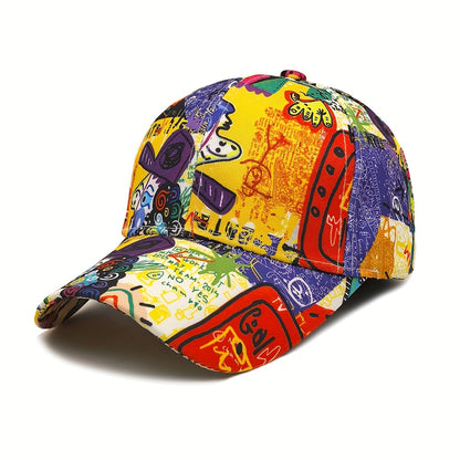 MIACAWOR Hip-Hop Graffiti Baseball Cap - Adjustable, Lightweight Polyester, Outdoor Sports Visor with Vibrant Street Art Design, Buckle Closure, Hand Washable, Party Hat|Graffiti Design|Adjustable Cap