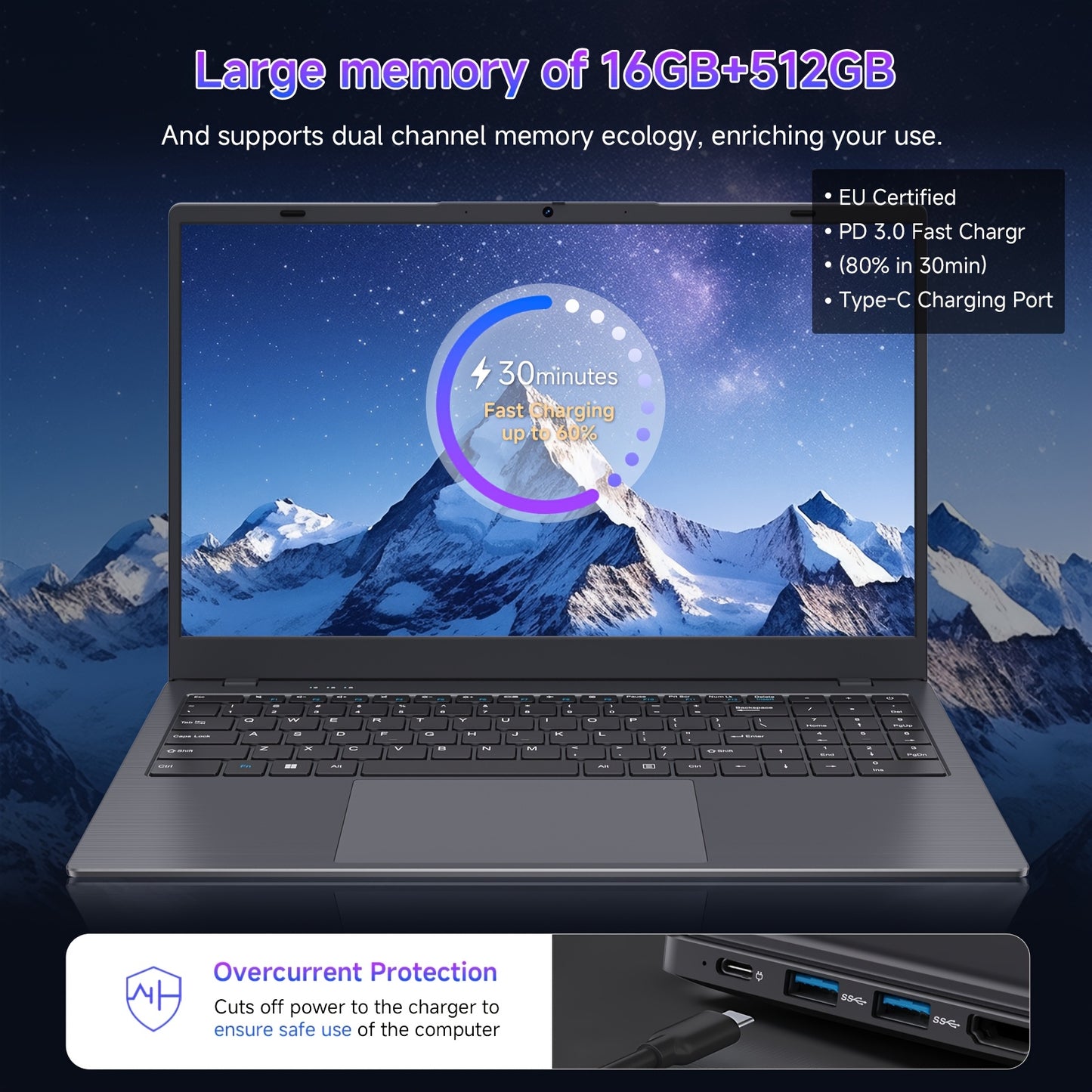 RNRUO 15.6-inch New Ultra-thin Laptop with Pentium 6500Y Processor, 8GB RAM SO-DIMM * 2 256GB SSD, Supports Dual Screen 4K High-definition Resolution, Stereo Four Speakers, TYPE-C Charging And PD Fast Charging, Rich Computer
