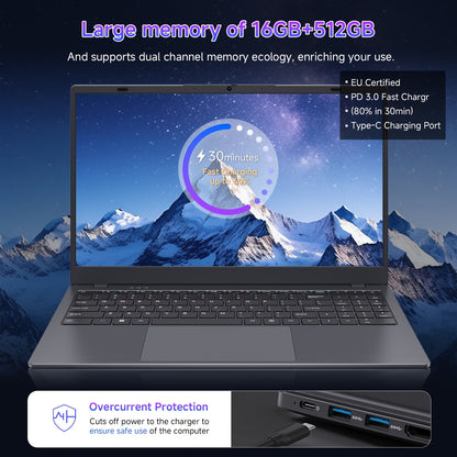 RNRUO 15.6-inch New Ultra-thin Laptop with Pentium 6500Y Processor, 8GB RAM SO-DIMM * 2 256GB SSD, Supports Dual Screen 4K High-definition Resolution, Stereo Four Speakers, TYPE-C Charging And PD Fast Charging, Rich Computer