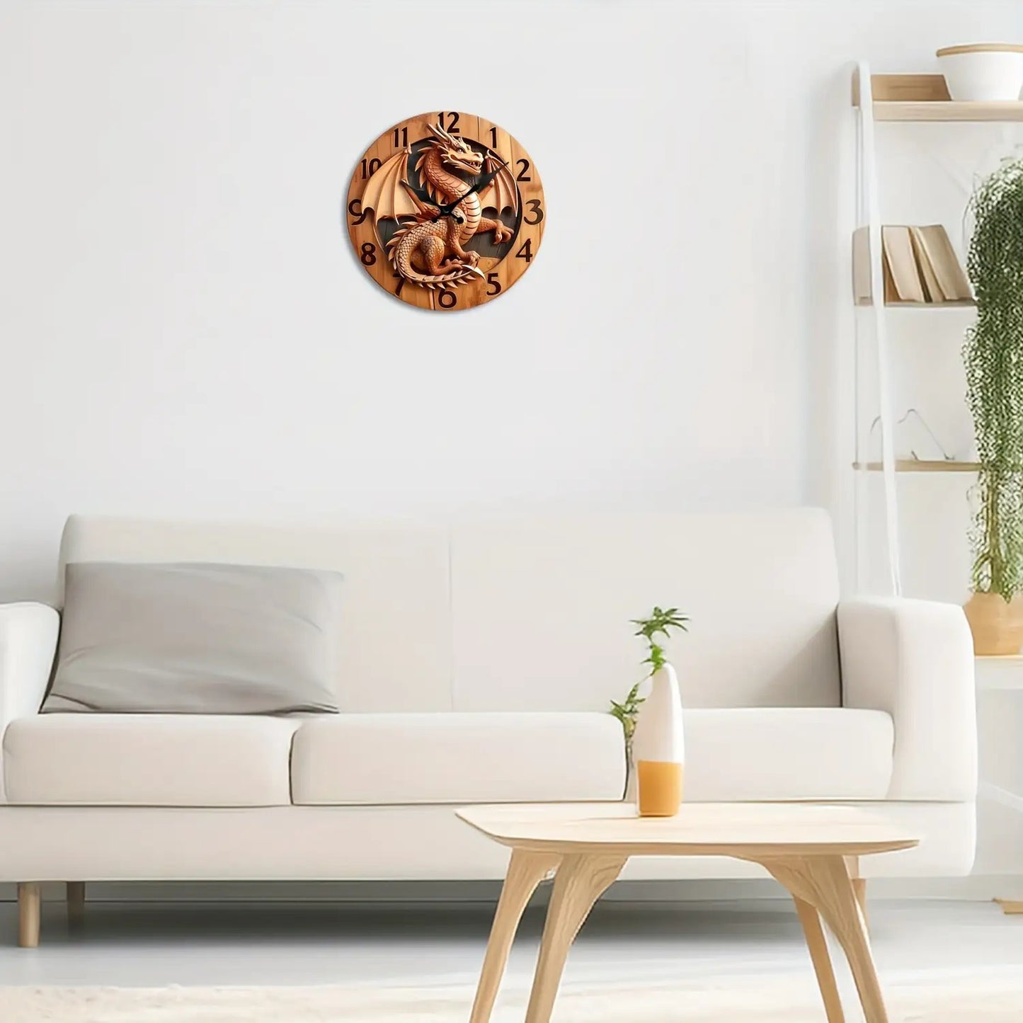 3D Dragon Wall Clock with Japanese Quartz Movement & Auto-Ringing Bell - Silent Sweep Mechanism, Large Black Hands, Asian-Inspired Artificial Wood Round Clock for Home/Office (Battery, AAA Batteries Not Included) - Dragon