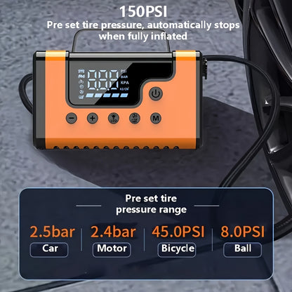 8-in-1 3000A Portable  Jump Starter with Air Compressor & Vacuum Cleaner - 12V 150Psi Tire Inflator, 5000PA  Vacuum, 37000mWh Rechargeable Battery, Digital Display, USB Charging, 2.64gal Gas/1.85gal Diesel Compatible,Insulate