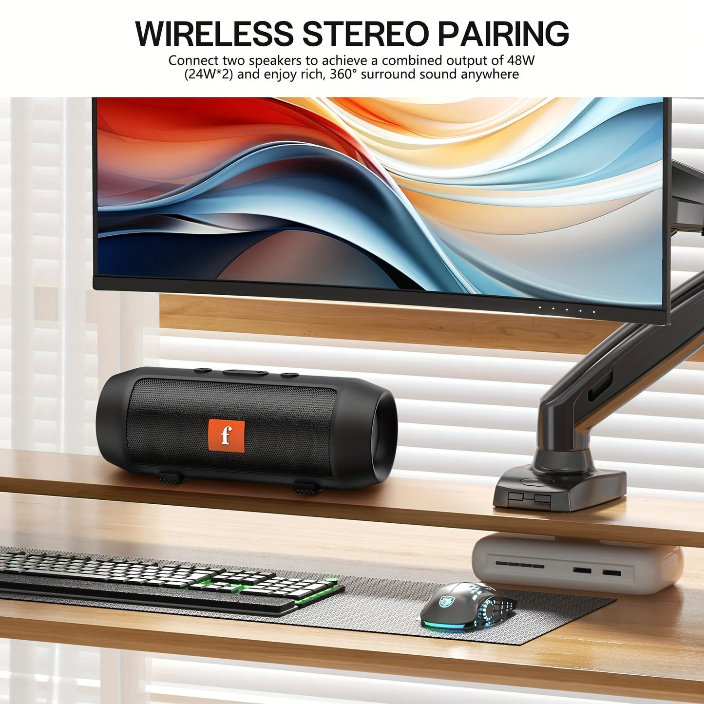 Link GearHive Outdoor Wireless Speaker - Dual-Channel Subwoofer System with Deep Bass, Long-Lasting Battery Life, and Durable Black Finish for Outdoor Parties and Events, USB Rechargeable, 5W Output, Outdoor Audio System, Mod