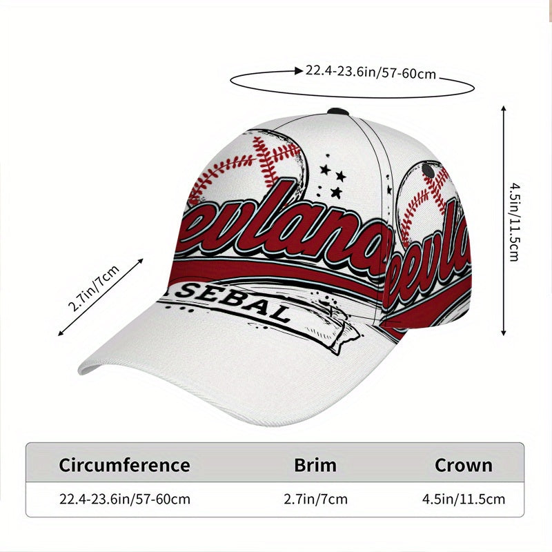 1pc 2D Cleveland Baseball Stars Print Baseball Cap - Vibrant Polyester Snapback Hat with Full-Body Print, Lightweight and Adjustable, Ideal for Running & Street Fashion.