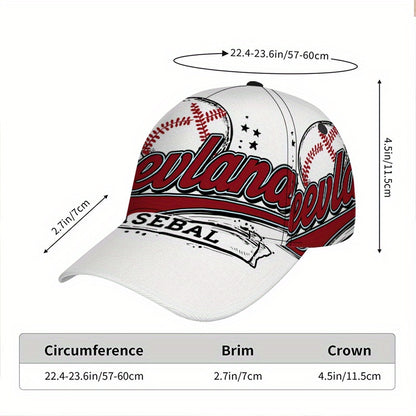 1pc 2D Cleveland Baseball Stars Print Baseball Cap - Vibrant Polyester Snapback Hat with Full-Body Print, Lightweight and Adjustable, Ideal for Running & Street Fashion.