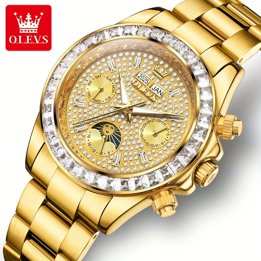 OLEVS Men's Automatic Mechanical Business Watch - Stainless Steel Luminous Golden-Tone Dial with Accents, Date & Day Display, Luxury Dress Watch for Formal Events & Professional Settings, Automatic Mechanical Watch, Formal Ti
