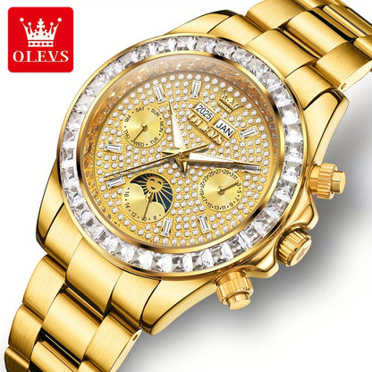 OLEVS Men's Automatic Mechanical Business Watch - Stainless Steel Luminous Golden-Tone Dial with Accents, Date & Day Display, Luxury Dress Watch for Formal Events & Professional Settings, Automatic Mechanical Watch, Formal Ti