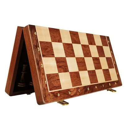 38.1cm X 38.1cm/15" X 15" Chess Solid Wood Large Premium Folding Set, Chess Pieces Solid Wood, Checkerboard Walnut, Internal Storage Box