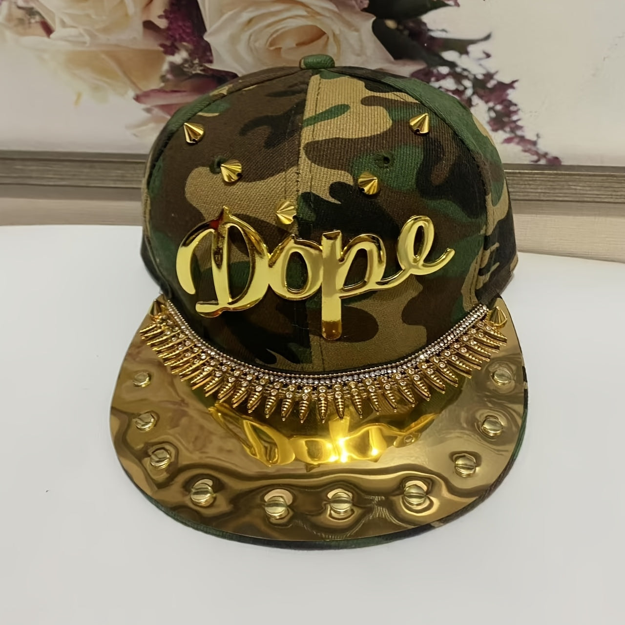 Men's Punk Hip-Hop Snapback Baseball Cap with "Dope" Lettering - Lightweight Adjustable Hat in Beige, Camo, Blue & Red/Golden for Streetwear & Casual Style