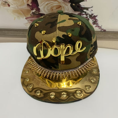 Men's Punk Hip-Hop Snapback Baseball Cap with "Dope" Lettering - Lightweight Adjustable Hat in Beige, Camo, Blue & Red/Golden for Streetwear & Casual Style