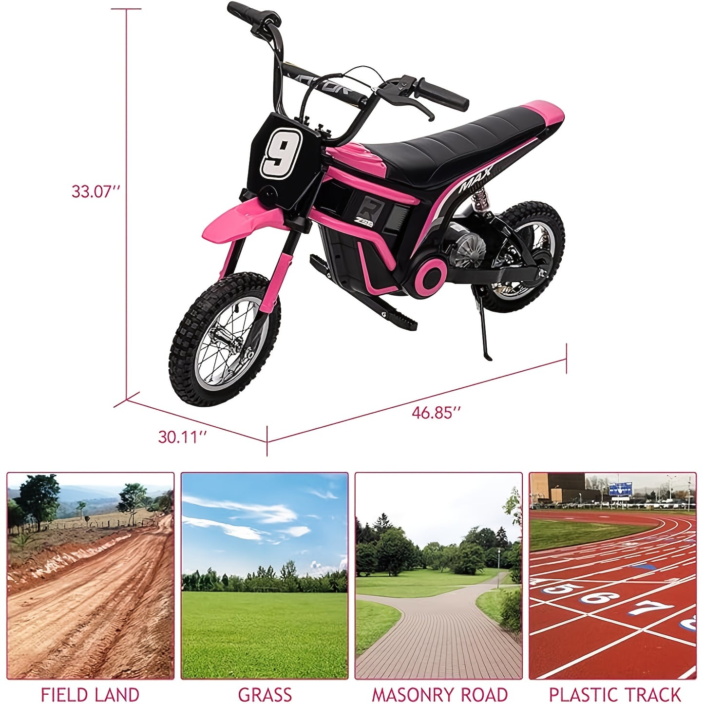 Christmas Gifts Birthday Gifts for Kids Boys Girls Dirt Bike Electric, 350W Electric Motorcycle-Up to 14.29MPH, 2-Speed Modes Motorcycle for Kids Ages 8-12, Max Weight 135 Lbs Pink/Red/Green/Blue NO.9