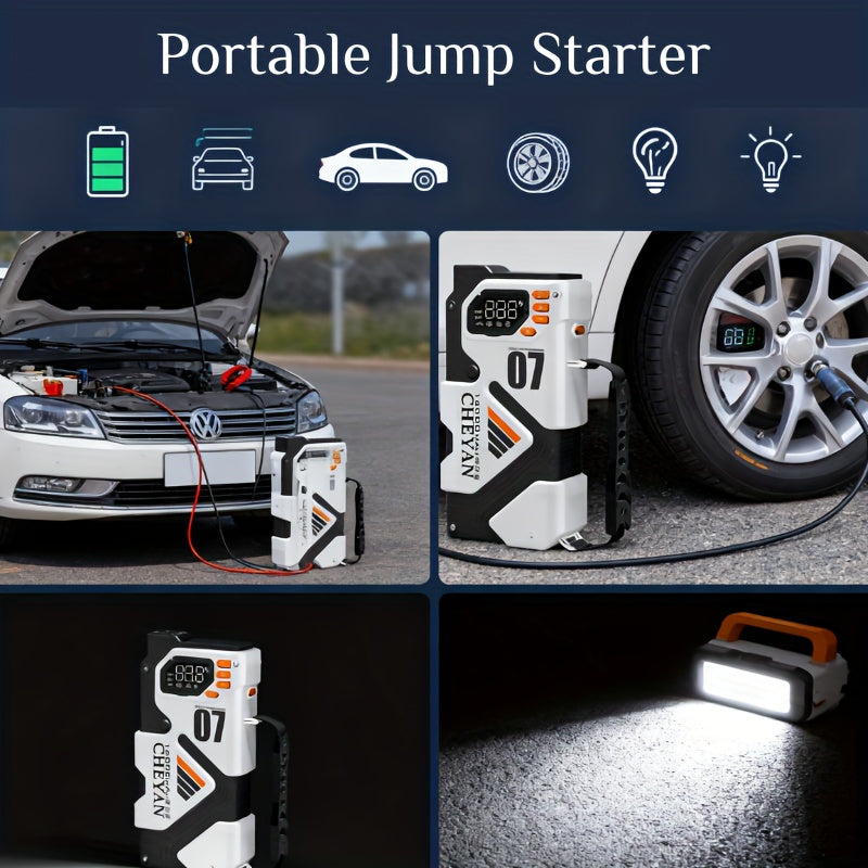 Car Battery Emergency Power Supply, 16000mAh Car Jump Starter, With 150PSI Digital Tire Inflator, LED Display, Suitable For All Gasoline/3.17 Gallon Diesel, 60W Bidirectional Fast Charging, With Emergency Lighting, Safe And P