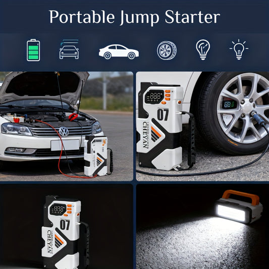 Car Battery Emergency Power Supply, 16000mAh Car Jump Starter, With 150PSI Digital Tire Inflator, LED Display, Suitable For All Gasoline/3.17 Gallon Diesel, 60W Bidirectional Fast Charging, With Emergency Lighting, Safe And P