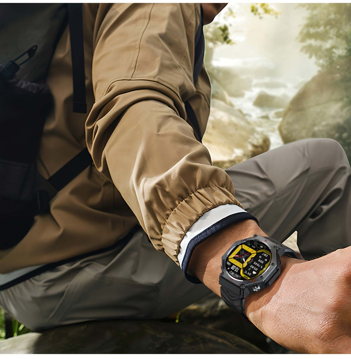 Men's Smartwatch - 1.39inch full touch HD Display, come with long range flashligh & GPS function, 530mAh large battery capacity, Wireless Calls/dial, compass, Music Control, massive sports modes, Zinc Alloy Case, Silicone and