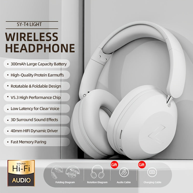 Christmas Gift Choice, 4pcs Set: Headphones/Audio Cable/Data Cable/Manual, Over-Ear Wireless Earbuds, Soft Pads, Lightweight Body for Comfort Wear All Day Long, Foldable & Adjustable Design with Portability Ideal for Travelin