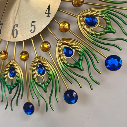 1pc Extra Large Modern Elegant Metal Wall Clock - Green, Golden, Blue, Yellow, Black, White, Brown, Beige - Large Round Decorative Clock for Living Room, Dining Room, Office - Silent Non-Ticking, Easy-to-Read Hands - Luxury H