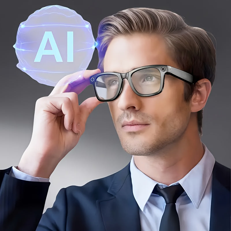 1080P Smart AI Camera Glasses with AI- Translation & Wireless Voice Calls, Interchangeable Lenses, Wireless Smart Glasses, HD Recording, One-Touch Button for Men/Women, /, Smartphone-Free Calling (Global Travel, Camera Stand