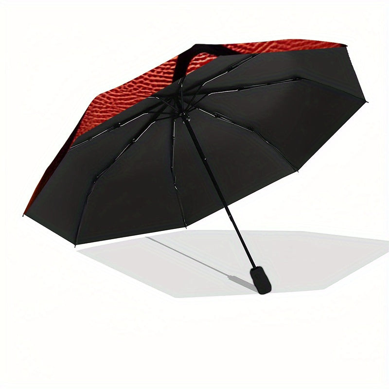 3D Basketball Umbrella with Automatic Open/Close, Red/Black Basketball Design, Sturdy 8-Rib Frame - Compact Folding Umbrella for Men, Women, Sports Fans - Ideal for Commute, Travel, Business Meetings - Durable Everyday Carry