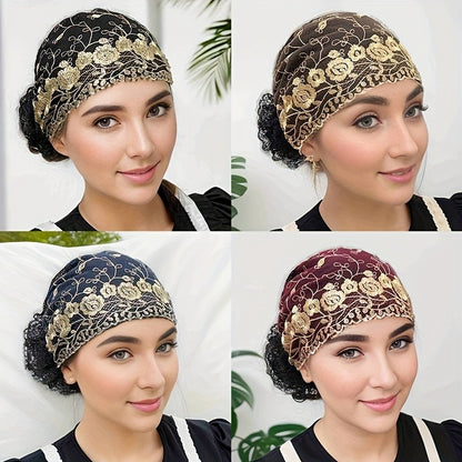 2pcs Women'S Embroidered Floral Breathable Stretch Headwrap | Multi-color Elastic Casual Cute Bohemian Muslim Turban for Hair Covering and Daily Wear