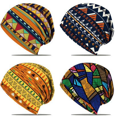 1/4pcs Vibrant Geometric Print Bohemian Style Women'S Loose Hat - Lightweight, Stretchy Fit, Hand Washable, Perfect for Chemotherapy Support & Casual Wear | Boho Headpiece | Lightweight Beanie, Winter Hat For Women, Cap For W