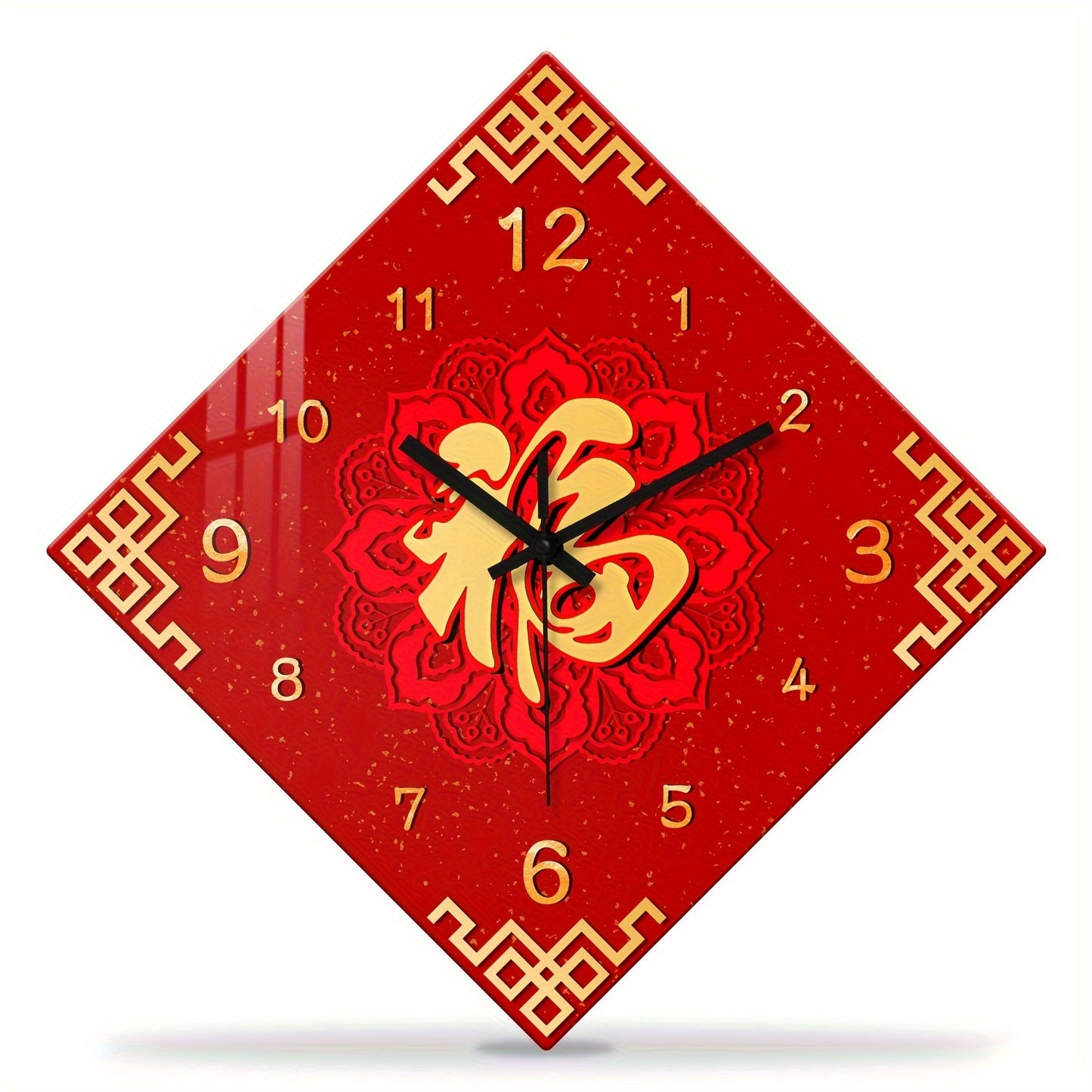 1pc Constantplanet 16-inch Chinese Fu Character Tempered Glass Wall Clock, Silent Quartz Movement, Battery Powered (AA Not Included), Round Religious Theme Decor for Living Room, Bedroom, Dining Area