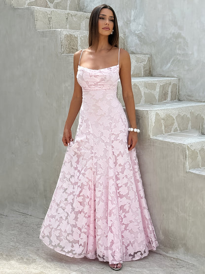 Elegant -Line Maxi Dress - Spaghetti Strap Square Neck Ruched Back Crisscross Suspender Dress, Solid Color Formal Party Wedding Guest Gown, Slim-Fit European Luxury Evening Dress for Spring/Summer (Machine Washable)