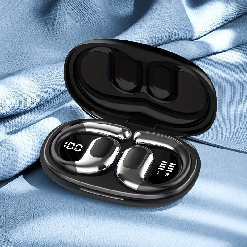 2025 new TWS wireless earphones, long battery life, large capacity charging box, smart digital display, ergonomic ear hook design, suitable for study/phone/business/music/driving/cycling, multi-device compatible with mobile p