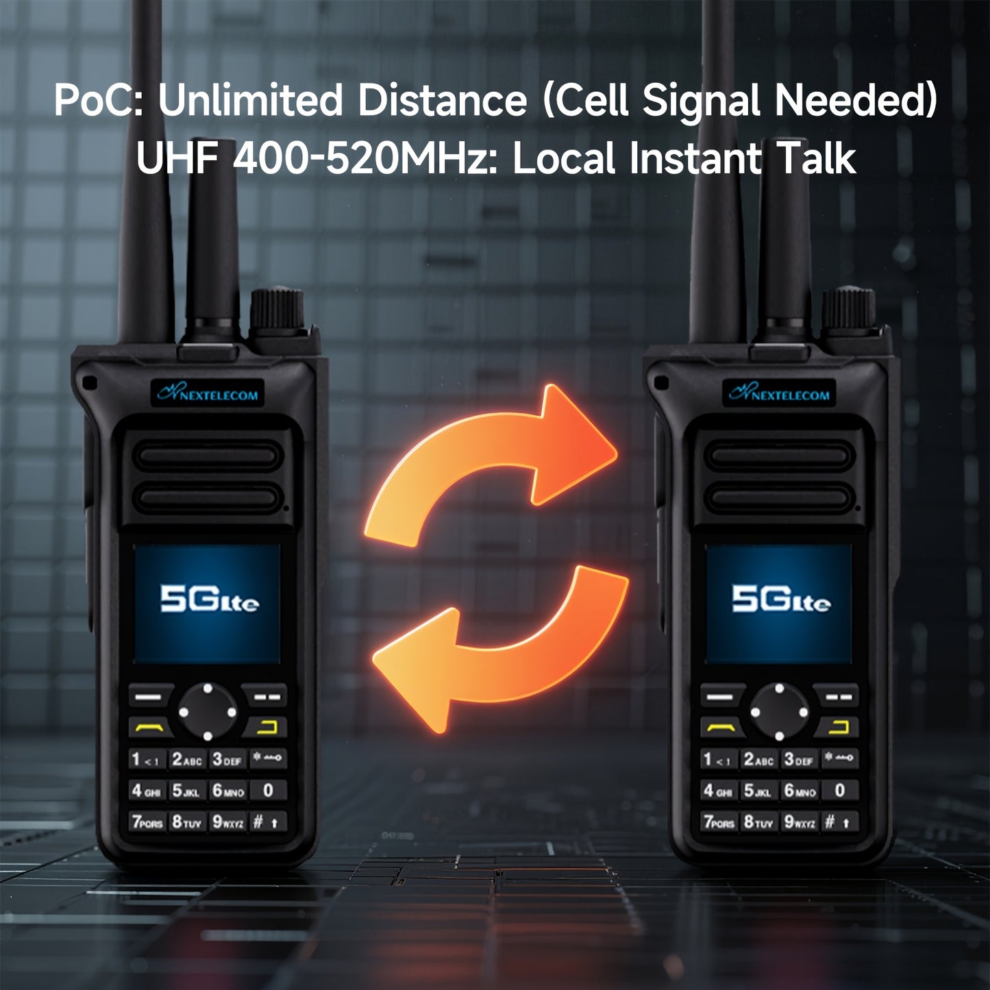 GT-10 Dual Mode 5G/UHF Walkie Talkie with SIM Card Unlimited Range Cellular Network PoC Two Way Radio Dual PTT GMRS FM 8000mAh AES256 Repeater Type-C Charging MON