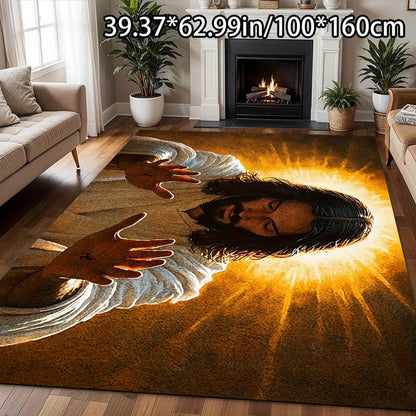 Large Christian Floor Mat - Christ Religious Mat - Christ Design - Non-Slip Backing - Machine Washable Soft Mat - for Living Room, Bedroom, Kitchen