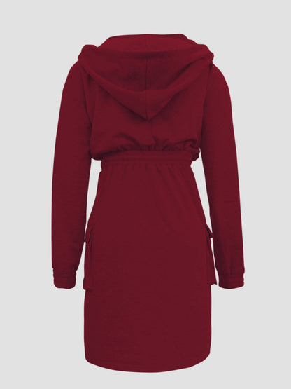 Fashionable Women'S Hooded Solid Color Casual Dress with Side Pockets, Suitable for All Seasons Including Spring, Summer, Autumn, And Winter. This Outdoor Stylish Dress Is Soft And Comfortable