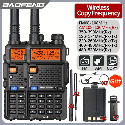 2-Pack BAOFENG Multi-Band Ham Radio Handheld - Long Range Walkie Talkies with 5RX Upgraded Technology, Portable Two-Way Radio for Adults, Camping, Hiking, Trip, Frequency Copy, AirBand, Chirp Compatible, UV-5R Upgraded Versio