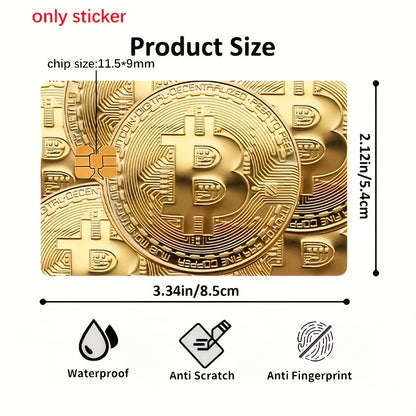 Golden Bitcoin Eye-Catching Stickers for Bank Cards, Credit Cards, Debit Cards, Transit Cards, and Room Key Cards, Key Card Decor, Trendy Embellishments, Decorative Labels, Travelers, Card Collectors