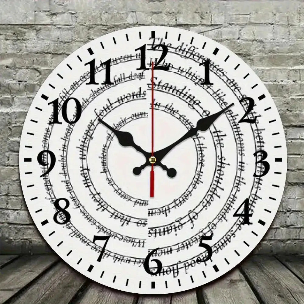 Silent Mechanical Quartz Wall Clock, Roman Numerals and Red Hands- Large Black and White Dial, Black Hands, Golden Center, Artificial Wood Round Clock, Suitable for Living Room, Kitchen, Dormitory- Manual Alarm Clock(AA Batte
